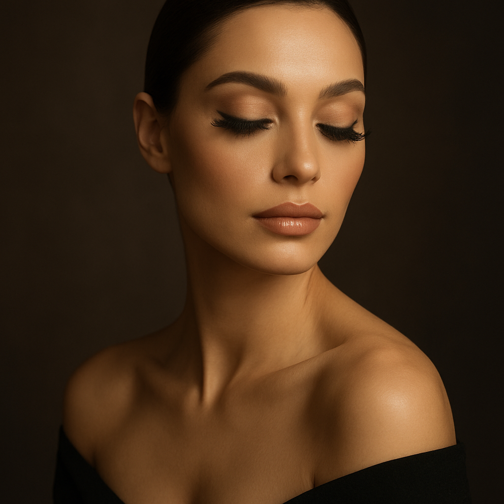 Editorial beauty portrait featuring luxury volume lash extensions